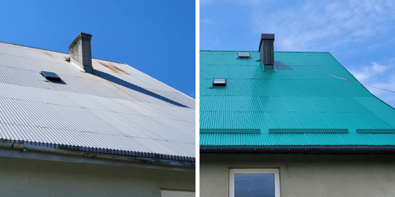 Malowanie dachu przed i po