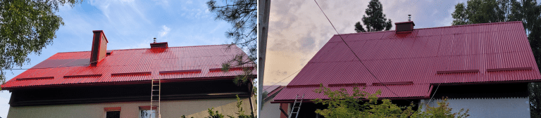Malowanie dachu przed i po